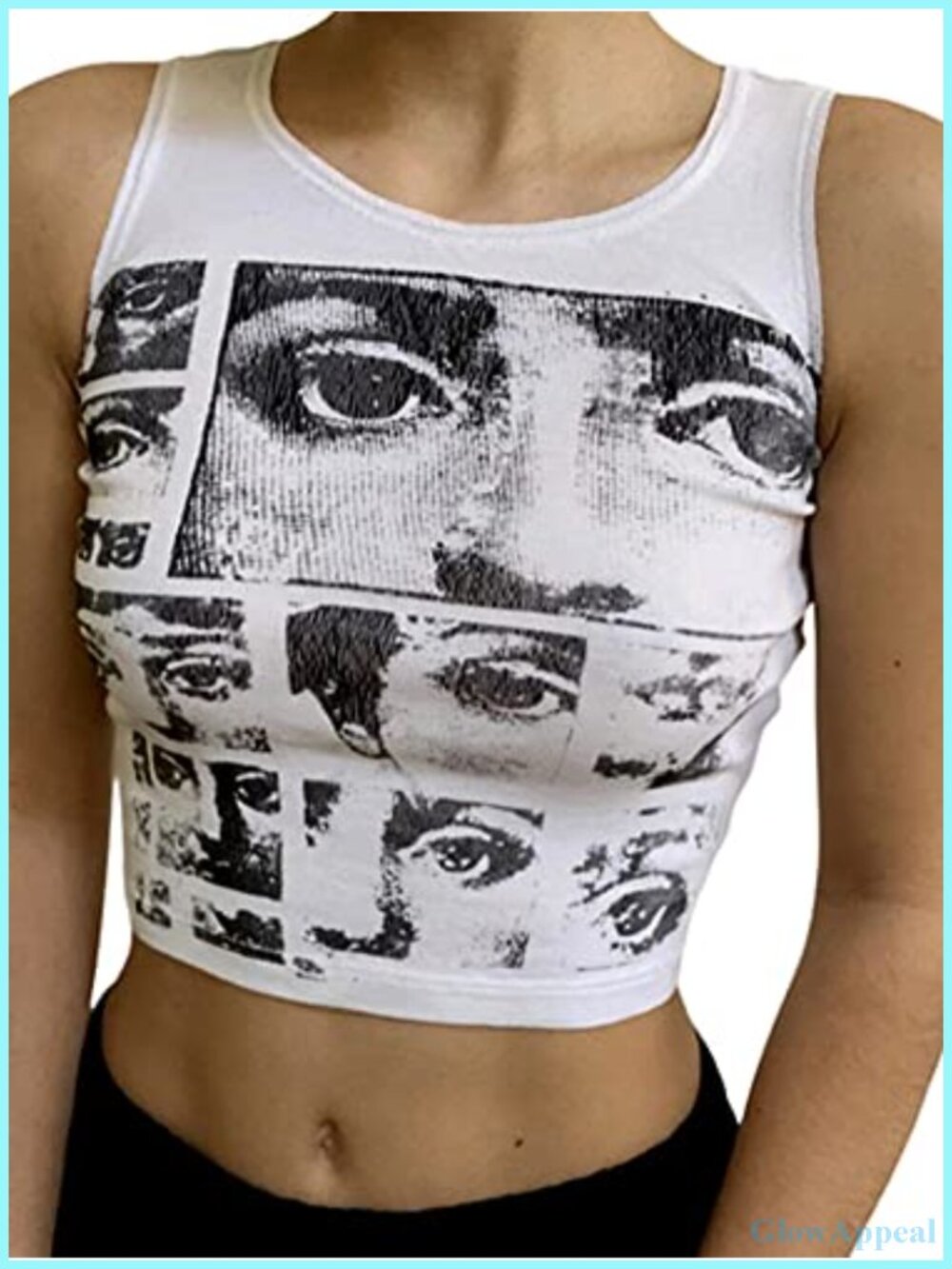 LQI Women's Ribbed Cotton Blend Sleeveless Crop Tank Top Eye Graphic Y2K